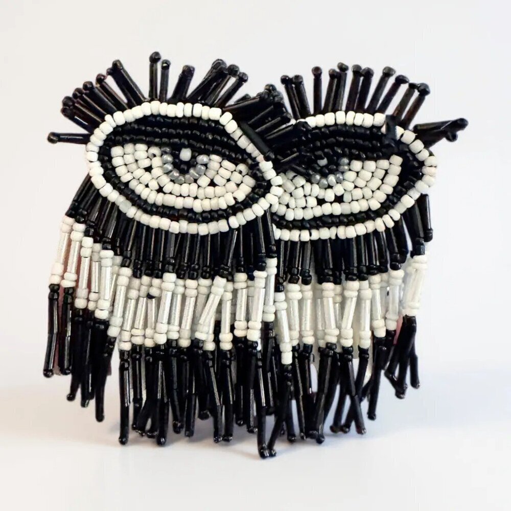 Beaded Evil Eye Earrings Black and White